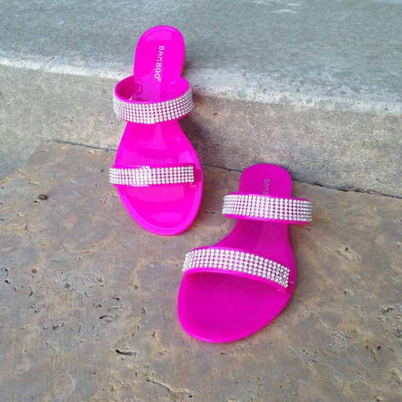 NWT Pink Rubber Sparkle Strap Slide Sandals Size 8 - Picture 4 of 4