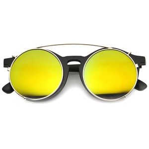 Oversize Round Mirror Clip On Lens Sunglasses
