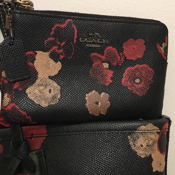 *Sold*Coach black floral tote and wristlet - Picture 2 of 4