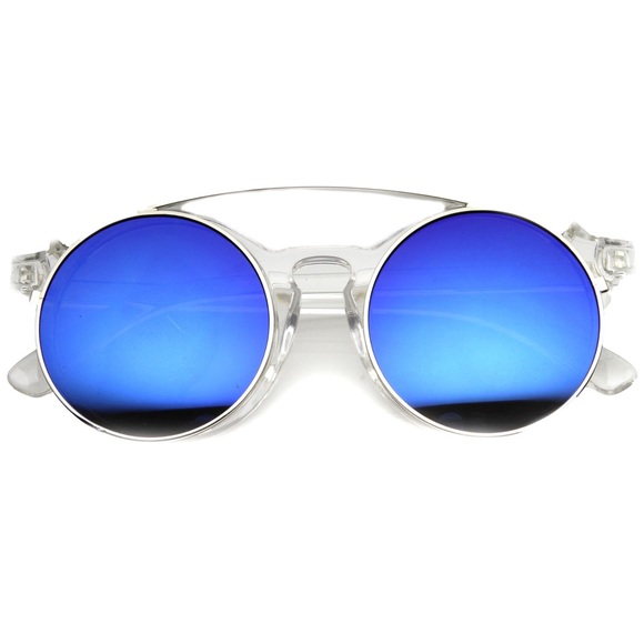 Oversize Round Mirror Clip On Lens Sunglasses