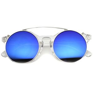 Oversize Round Mirror Clip On Lens Sunglasses