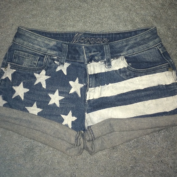 Hand Painted American Flag Denim Shorts