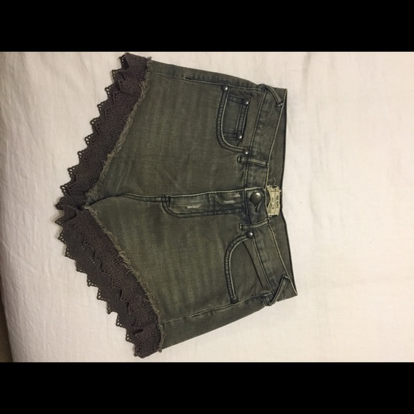 Free People gray denim shorts with lace detail