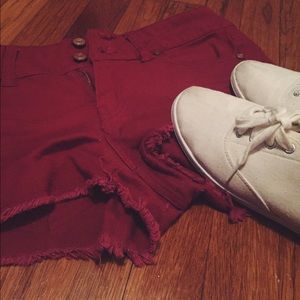 Burgundy Denim Cut Off Shorts