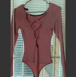 Pink Lace Up Bodysuit
