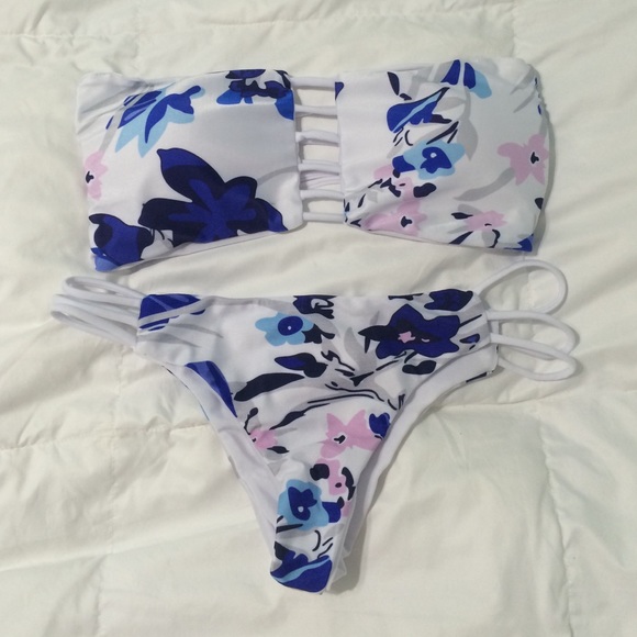 SOLD!! Floral Bandeau Bikini Top and Bottoms