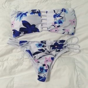 SOLD!! Floral Bandeau Bikini Top and Bottoms