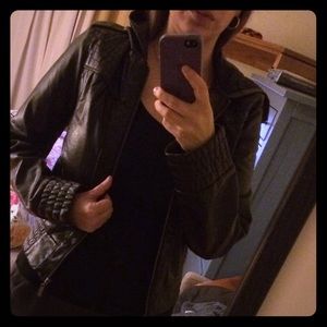 Faux leather black jacket with hood size small