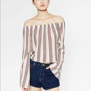 New ZARA off the shoulder striped crop top SZ m