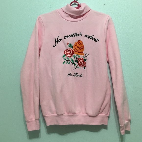 SOLD 🩰 80s Pink Floral Turtleneck Sweatshirt No Matter What I’m Real Inu Inu - Picture 3 of 4