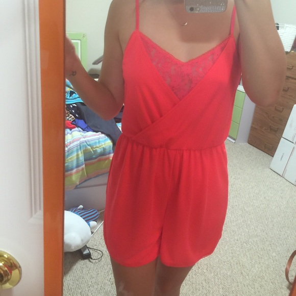 Neon Orange One Piece Lace Backless