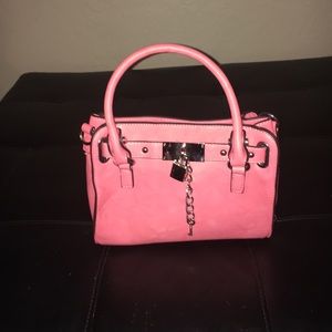 CHARMING CHARLIE Coral Orange bag silver lock&key