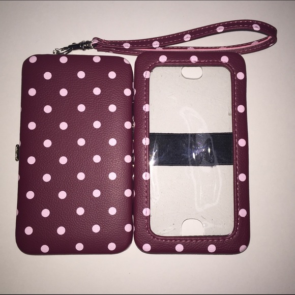 Maroon polka dot iPhone 6 wallet case - Picture 1 of 4