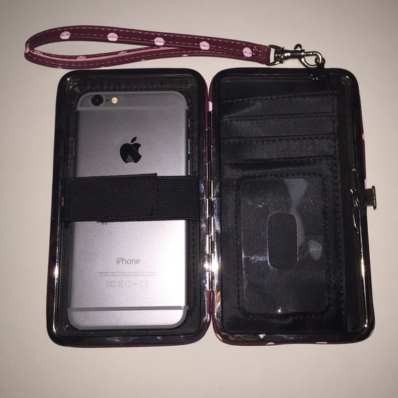 Maroon polka dot iPhone 6 wallet case - Picture 3 of 4