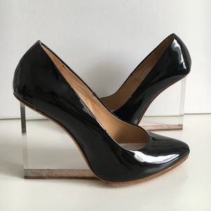lucite wedge heels