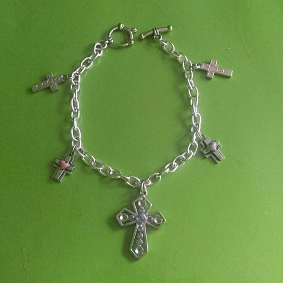 Silver cross charm bracelet