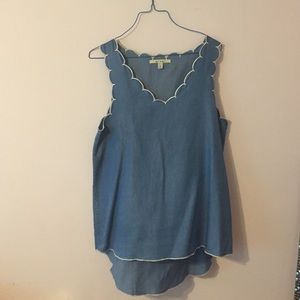 Blue Francesca's scalloped tank top