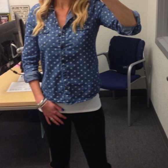 Old Navy Polka Dot Chambray Button Up - Picture 3 of 4