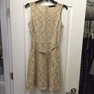 Tan and shimmer gold lace dress