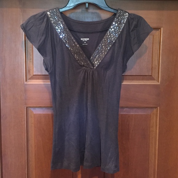 Express Grey Flutter Sleeve Top
