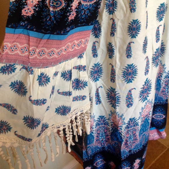 Pink & Blue Off the Shoulder Fringe Dress - Picture 3 of 4