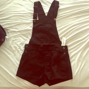 Black denim overalls