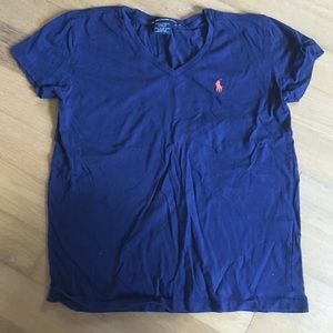 Navy blue v neck with orange horse