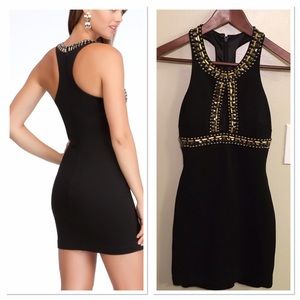 Bebe Black & Gold Jeweled Little Black Dress