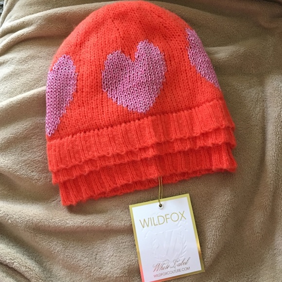 Wildfox WHITE LABEL wool glitter heart beanie NWT