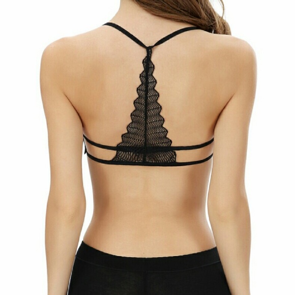 Triangle Lace Back Bralette in Black - Picture 2 of 4