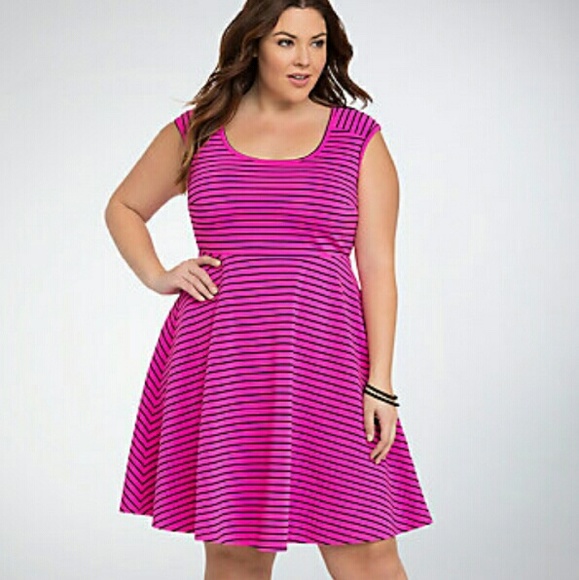 Stripped Cross Back Skater Dress