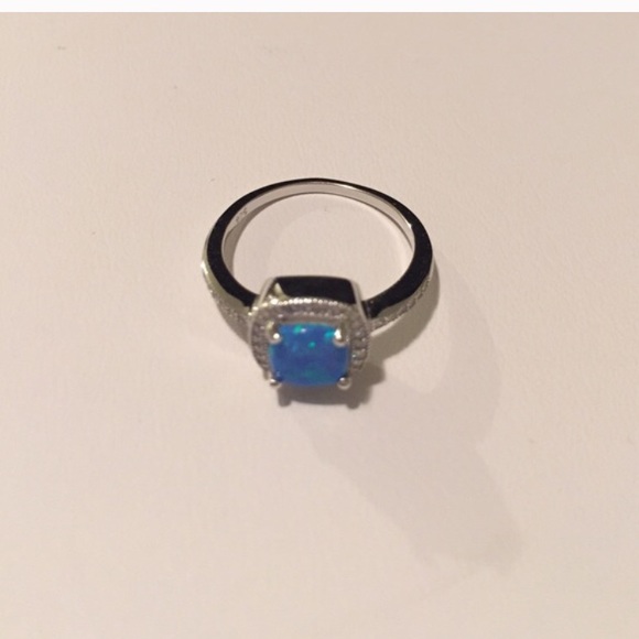 Blue Lab Opal Sterling Silver Ring with CZ 925 - Picture 4 of 4