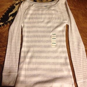 Gray and white striped thermal long sleeve