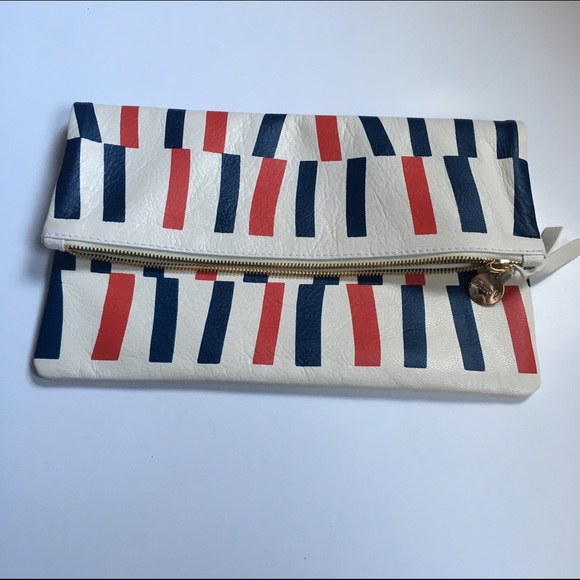 Clare V Vivier FoldOver Leather Clutch Red White