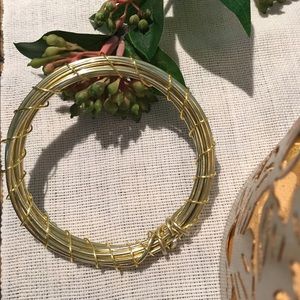Large Gold Colored Floral Wire Wrap Bracelet