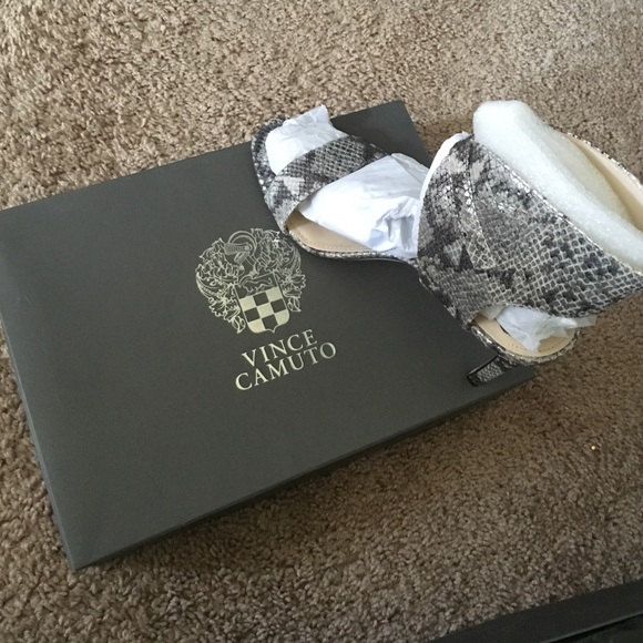 Vince camuto metallic snakeskin strapped sandals