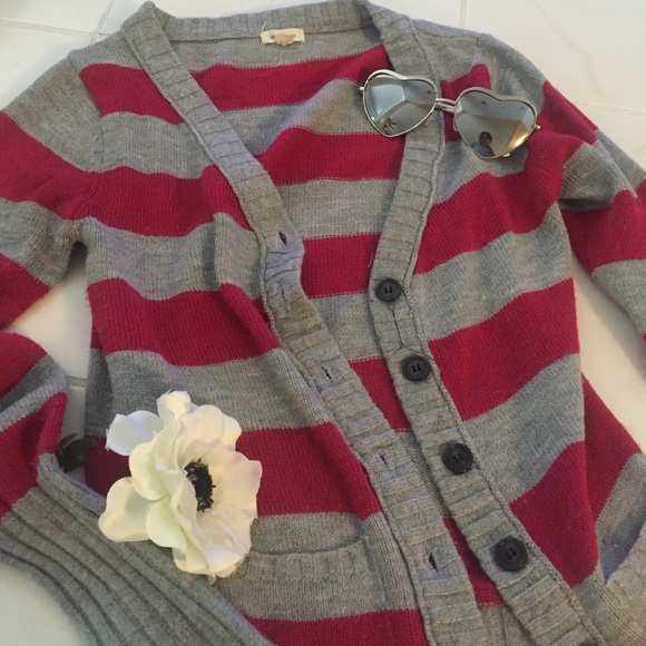 [Love Culture] Pink/Gray Striped Cardigan