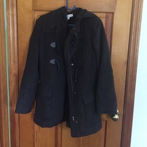 Grey wool coat with hood