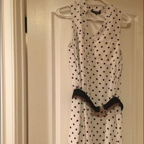 Belted black and white pokadot express dress