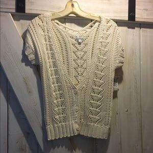White Chunky Cable Knit Sweater short sleeve by AE
