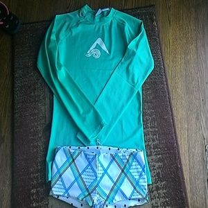 Rash guard and boyshort bikini bottoms!