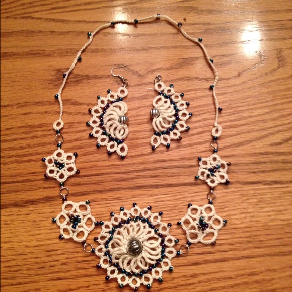 Handmade lace earrings an necklace set