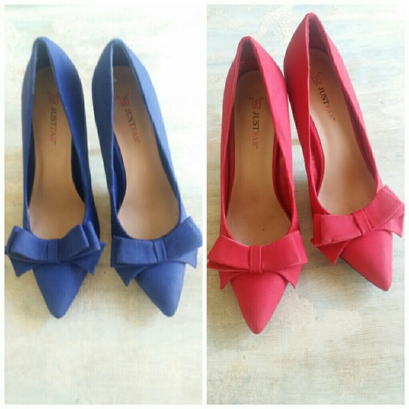 Justfab red bow and blue bow heels (two pairs)
