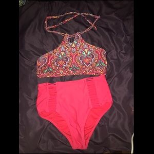 Coral patterned swim suit set