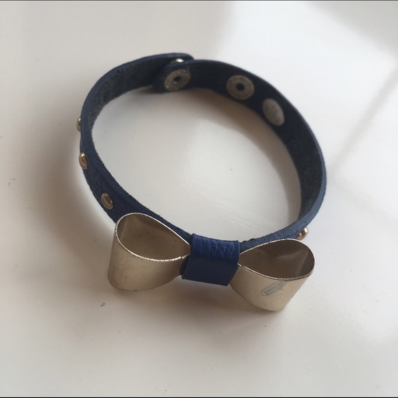 Cara Bow Detail Leather Bracelet Blue
