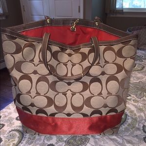 Large Coach tote with red stripe