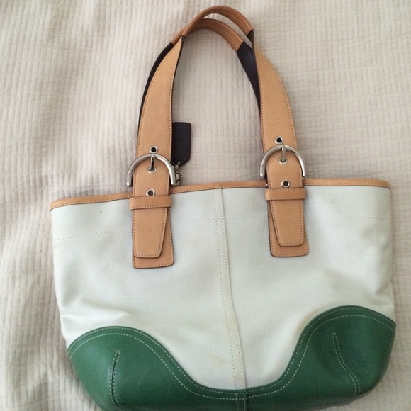 Large White and Green Coach shoulder bag