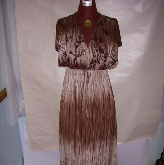 Brown and cream floral satin gown