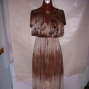 Brown and cream floral satin gown