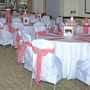50 white chair covers/ 50 silver chair sashes